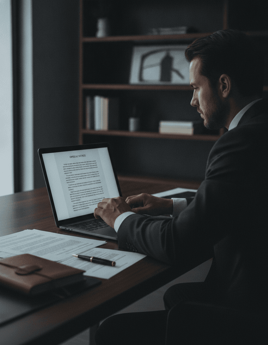 Un director de empresa revisa una notificación en su computadora